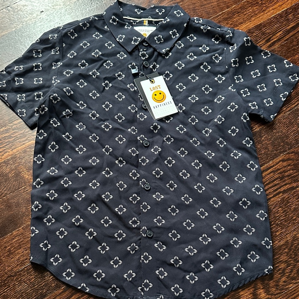 Denim & Flower Navy Patterned Kids Button Down Shirt size 7